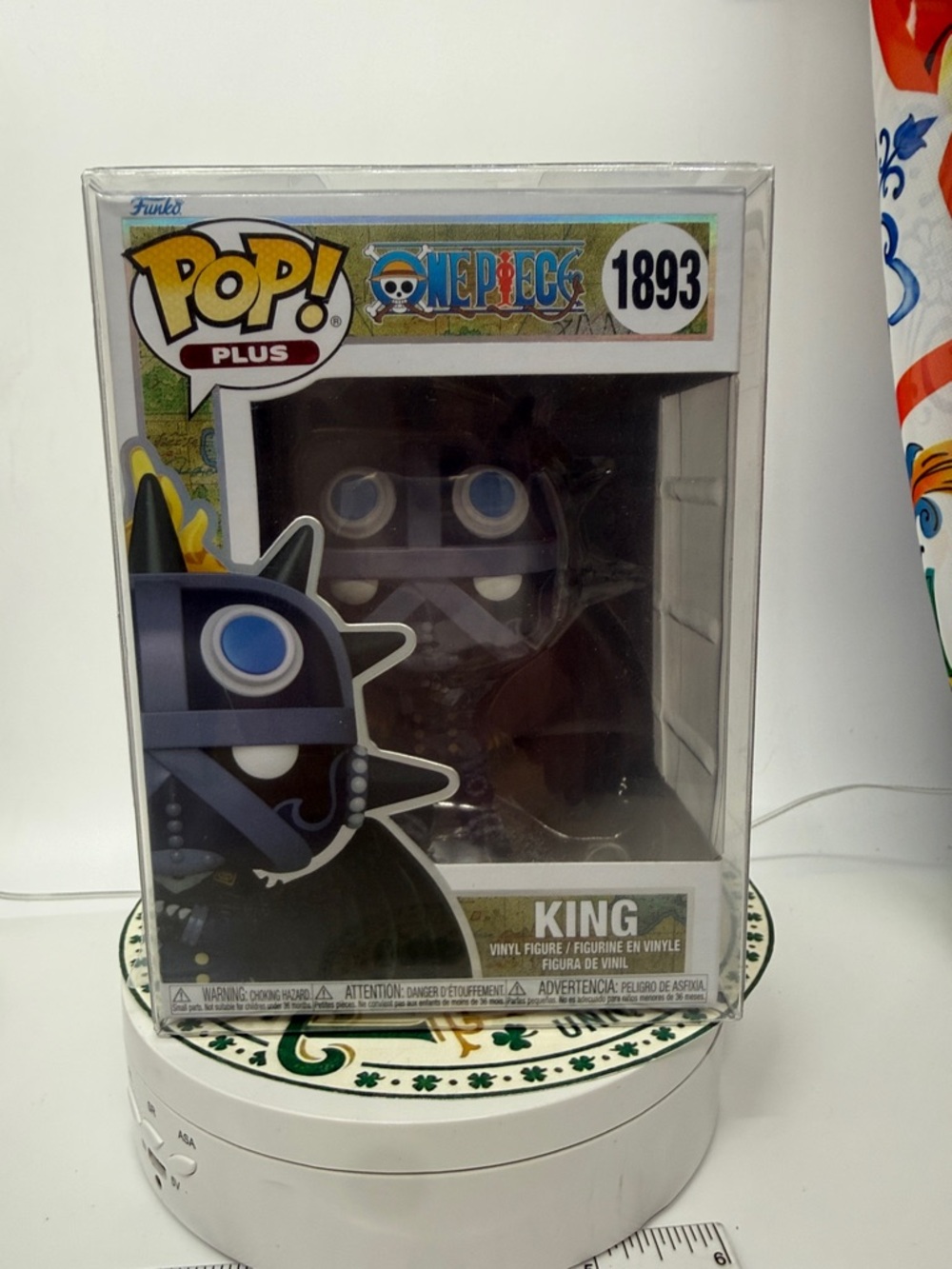 Funko Pop! Plus One Piece King Vinyl Figure - Black, Blue, White with protector